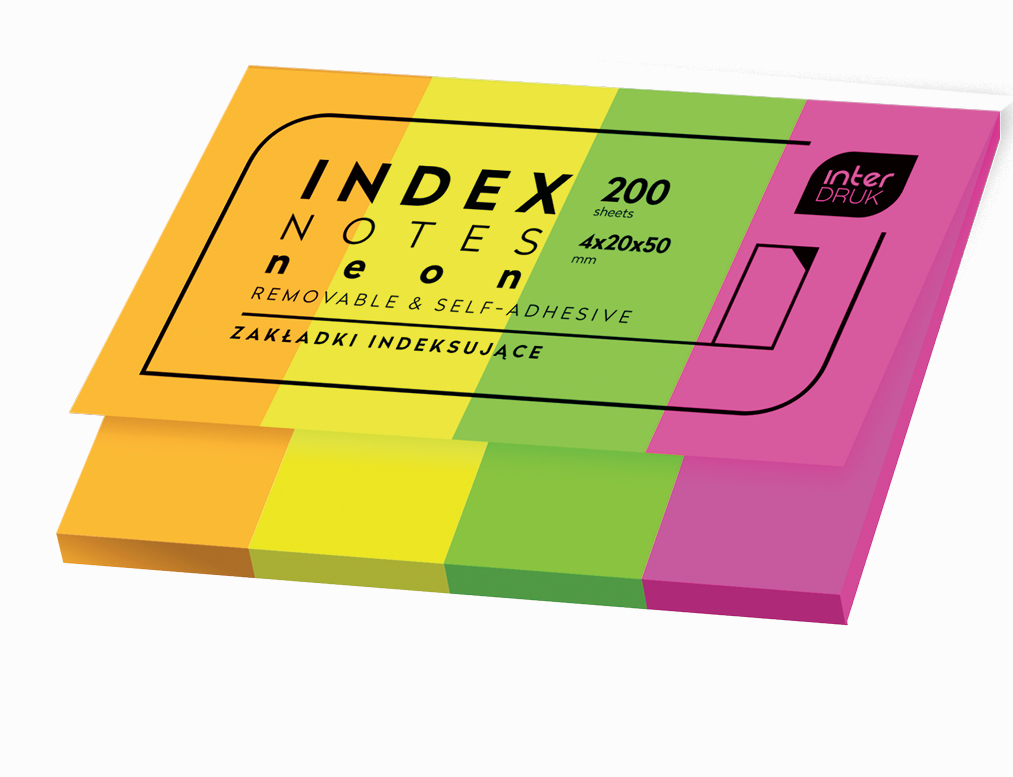INTERDRUK ZAKŁADKI INDEKSUJĄCE SAMOPRZYLEPNE 4 KOLORY 200K 4*20*50 NEON /12/
