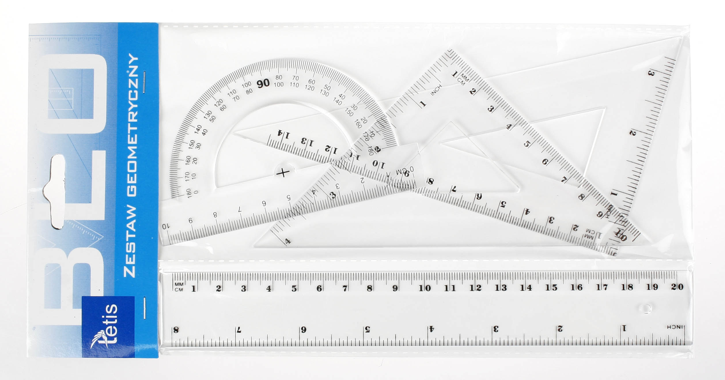 tetis zestaw geometryczny 4el. bl001-bk linijka 20cm /24/