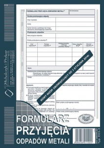druk e03-3 formularz przyjęcia odpadów metali
