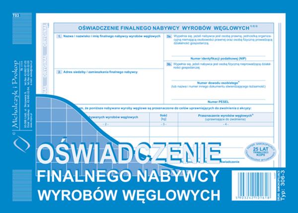 druk-306-3 oświadczenie finalnego nabywcy wyrobów węglowych a5 m&p