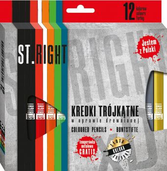 MAJEWSKI KREDKI 12 KOLORÓW + TEMPERÓWKA JUMBO TRÓJKĄTNE + temperówka ST.RIGHT   /12/