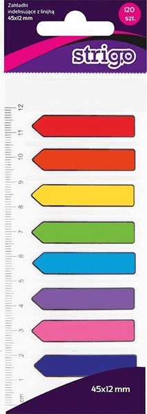 STRIGO ZAKŁADKI INDEKSUJĄCE 8 KOLORÓW   45X12MM 120 SZTUK SSN011 WPC /12/