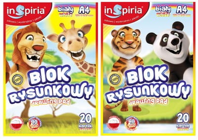 inspiria blok rysunkowy a4 biały 20k 90g schemat /20/