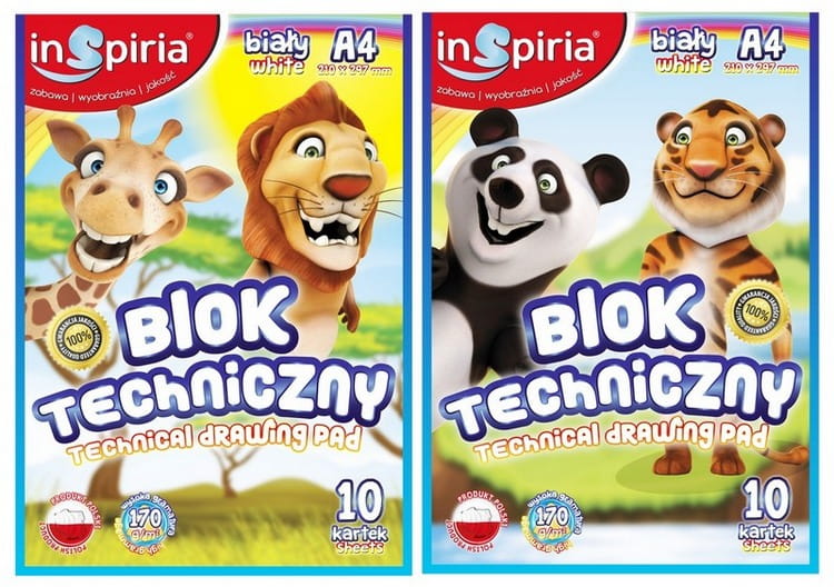 inspiria blok techniczny a4 biały 10k   170g schemat /10/