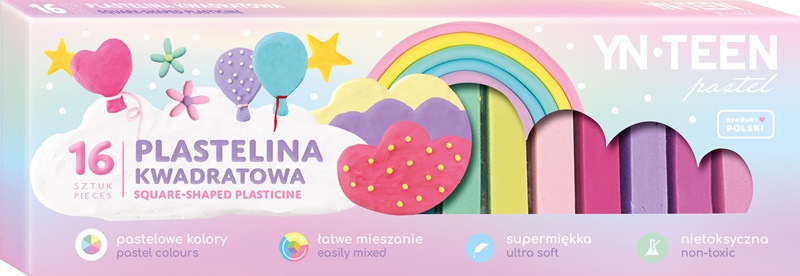 INTERDRUK PLASTELINA 16KOLORÓW PASTELOWA KWADRATOWA TN TEEN /5/