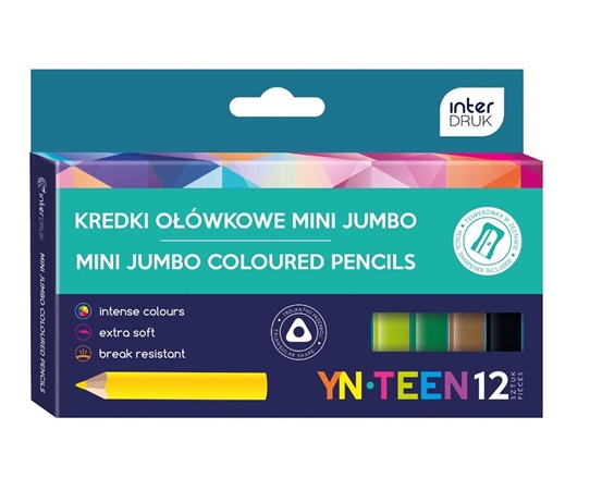 interdruk kredki ołówkowe 12 kolororów  trójkątne jumbo mini yn teen