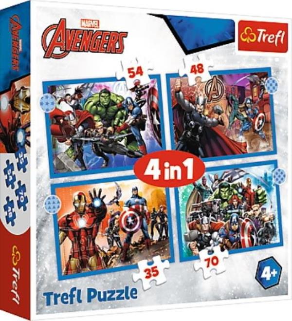trefl puzzle 4w1 odważni avengersi avengers 35,48,54,70el 34386