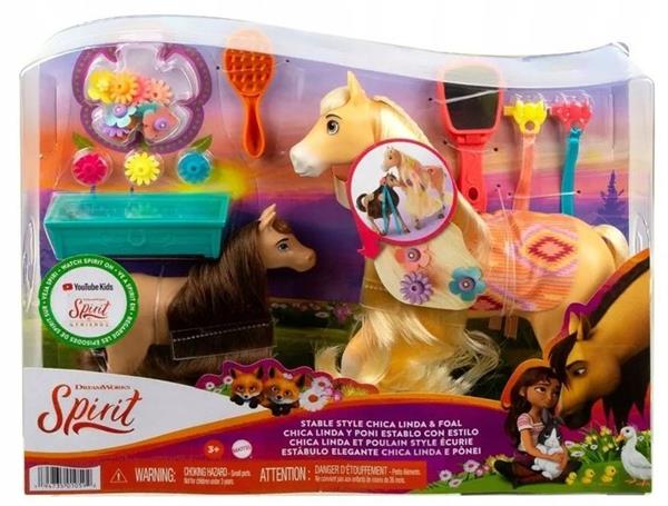 MATTEL SPIRIT MUSTANG - 2 KONIKI Z AKCESORIAMI DO CZESANIA HCH38