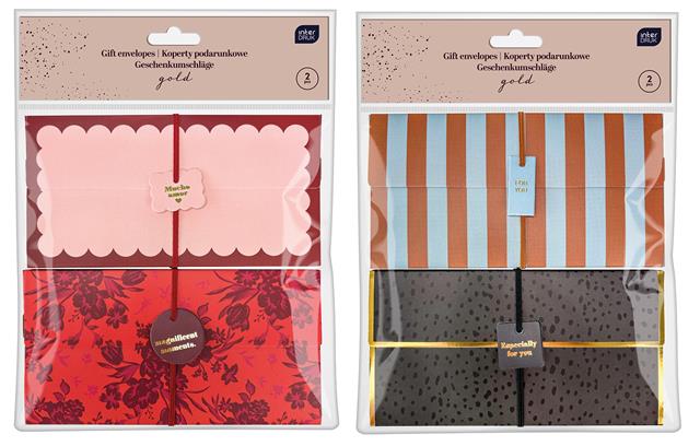 INTERDRUK KOPERTY PODARUNKOWE DŁUGIE Z GUMKĄ 2SZT GOLD