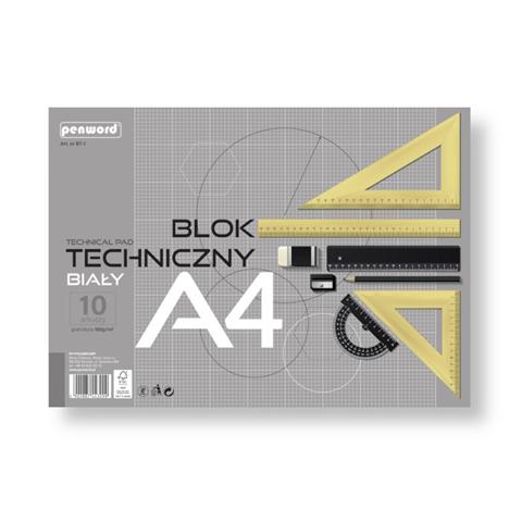 BLOK TECHNICZNY A4 BIAŁY 10 KARTEK BT-1 160G/M2 PREMIUM PSH /10/ /160/
