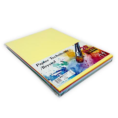 PAPIER TECHNICZNY BRYSTOL A4 185/M2     CB-A4-185-20M KOLOROWY 100 ARKUSZY MIX 20KOLORÓW PSH /16/