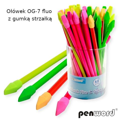 OŁÓWEK OG-7 FLUO Z GUMKĄ STRZAŁKĄ PSH   /48/