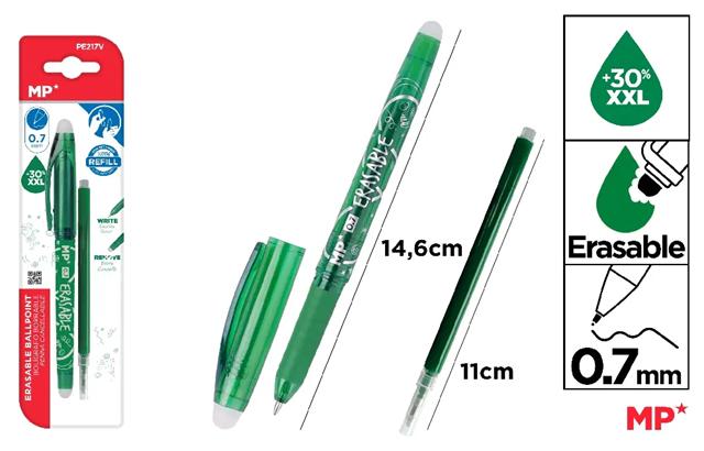 MP-DŁUGOPIS WYMAZYWALNY Z WKŁADEM 0.7MM ZIELONY PE217V /12/