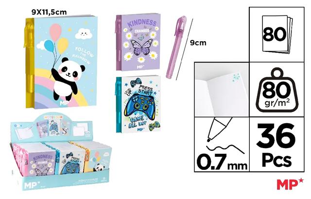 MP-NOTES Z MINI DŁUGOPISEM PANDA,MOTYL GAME 0.7MM PB894-01 /36/