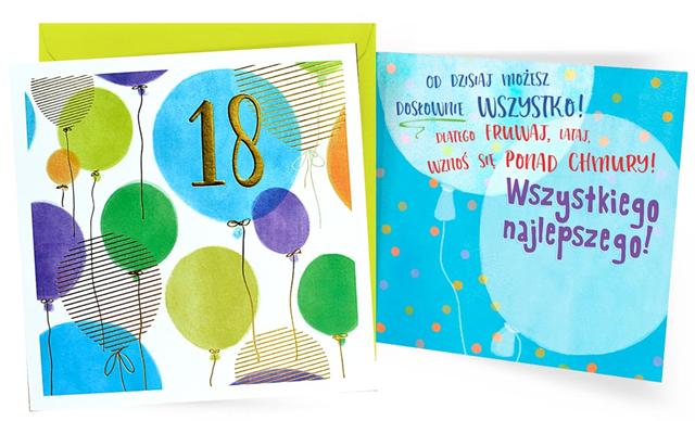 KUKARTKA KARTKA OZDOBNA 18 URODZINY BALONY NIEBIESKIE QR-012A