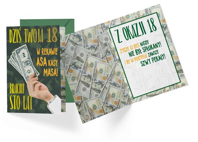 KUKARTKA KARTKA OZDOBNA 18 URODZINY  KASA PR-399