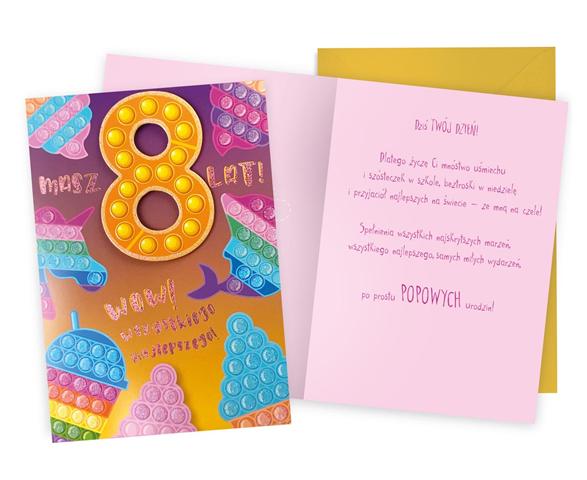KUKARTKA KARTKA OZDOBNA 8 URODZINY (CYFERKI,POPIT) DKP-046