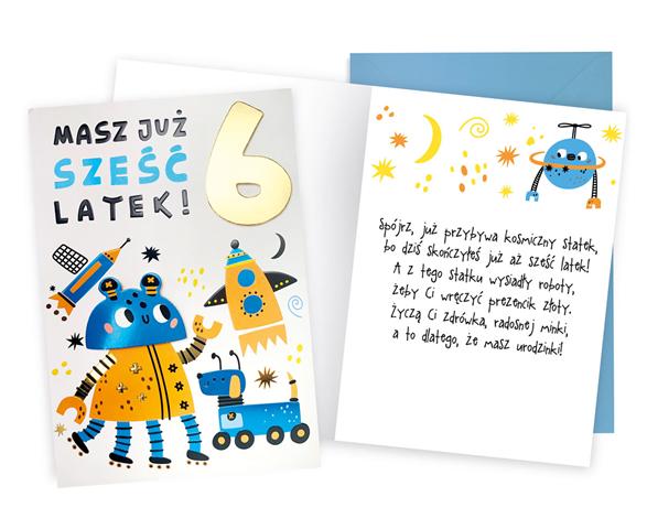 KUKARTKA KARTKA OZDOBNA 6 URODZINY (CYFERKI,ROBOTY) DKP-041