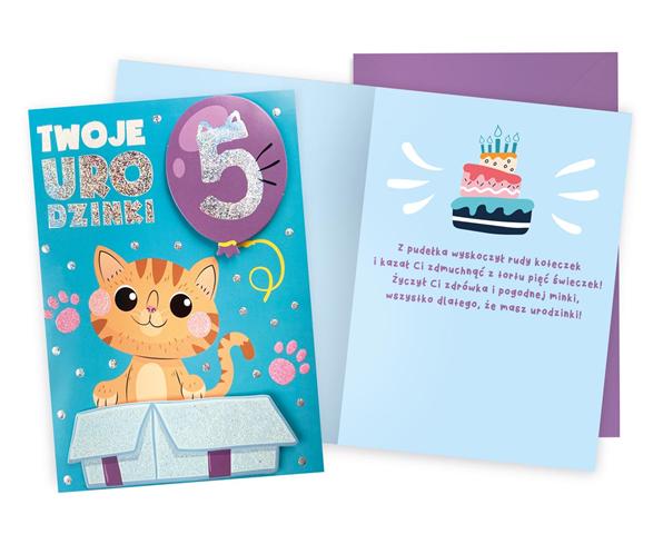 KUKARTKA KARTKA OZDOBNA 5 URODZINY (CYFERKI,KOTEK) DKP-040