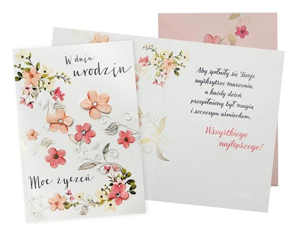 KUKARTKA KARTKA OZDOBNA URODZINY (DAMSKIE,KWIATY) DK-1017