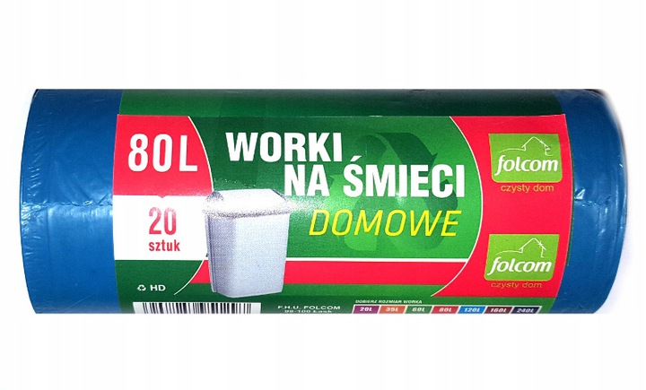 folcom worki na śmieci 80l/20 domowe hd niebieskie /20/