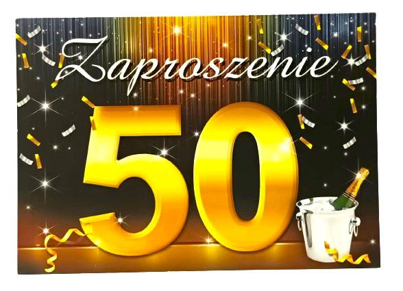 god-zaproszenie 50-ka z szampanem op.10szt