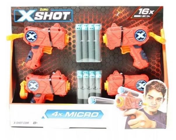 ZURU X-SHOT 4 PISTOLETY MICRO + 16 STRZAŁEK 26445
