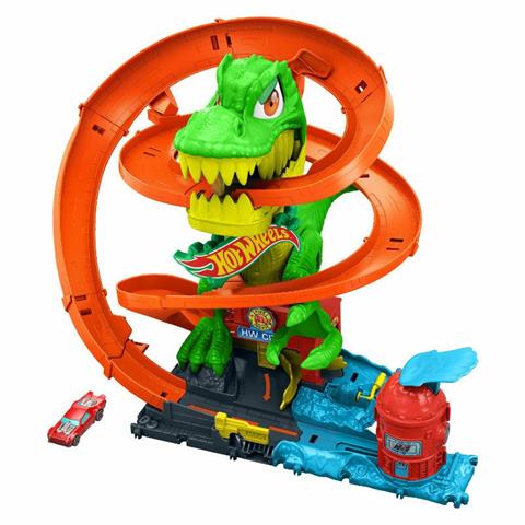 HOT WHEELS CITY ZAKRĘCONY TOR REMIZA T-REXA JBM73  MATTEL