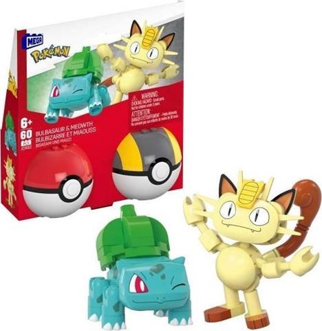 MEGA POKEMON POKEBALL 2PAK BULBASAUR I MEOWTH 60EL MATTEL