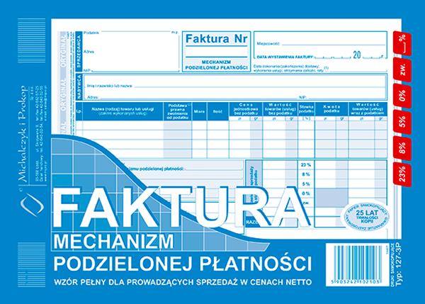 druk-127-3p faktura vat a5 mpp netto pełnamechanizm podzielonej płatności m&p