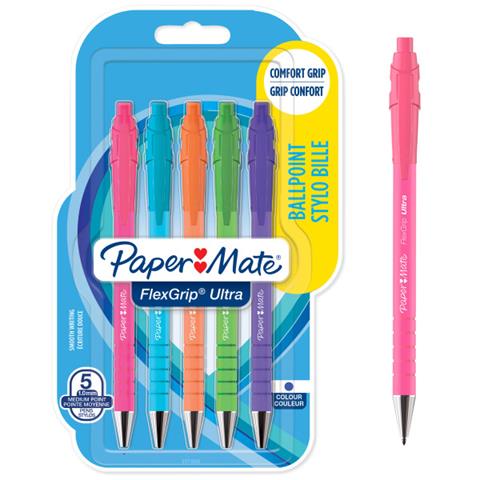 paper mate długopis flex grip ultra     1.0mm  op.5szt wkład niebieski newell
