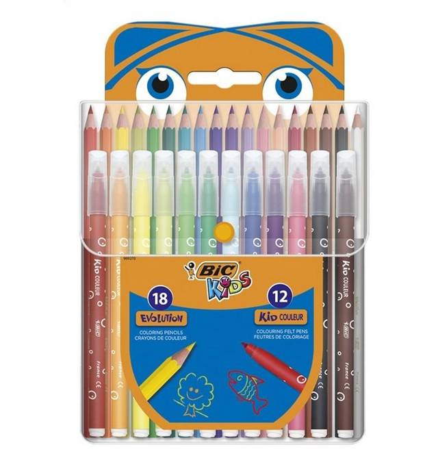 bic-zestaw kredki 18kol.evolution + flamastry 12kol.kid couleur