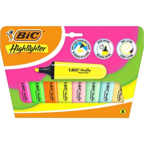 BIC-ZAKREŚLACZE 8KOL FLAT HIGHLIGHTER NEON, PASTEL MIX