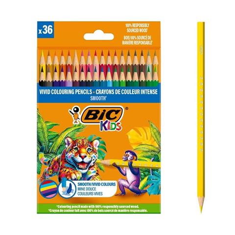 BIC-KREDKI KIDS 36 KOLORÓW BEZDRZEWNE   LEKKO PISZĄCE /12/