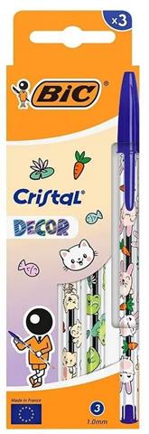 BIC-DŁUGOPIS CRISTAL DECOR 1.0MM NIEBIESKI OP.3SZT /10/