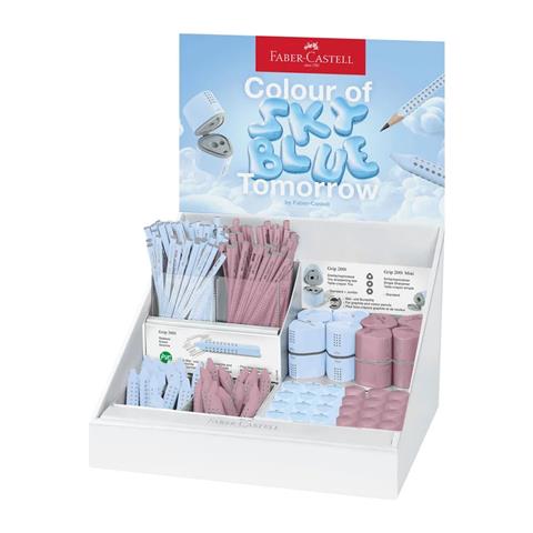 FABER DISPLAY OŁÓWKI,TEMPERÓWKI,GUMKI   SKY BLUE,ROSE AMEX