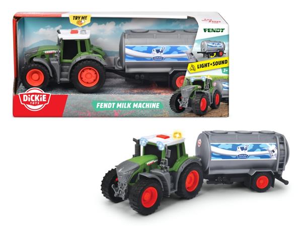 DICKIE TRAKTOR FARM FENDT Z PRZYCZEPĄ NA MLEKO 26CM ŚWIATŁO DŹWIĘK SIMBA