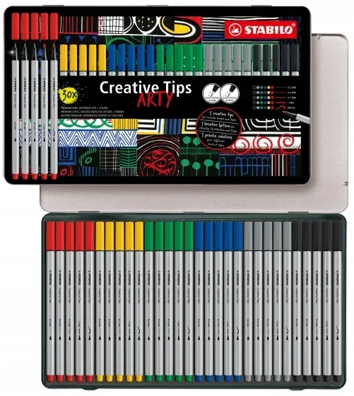 stabilo zestaw creative tips arty 30szt.mix kolorówy 0.2mm,0.4mm,0.7mm,1mm,bruss89/30-6-1-20 metalowe opakowanie