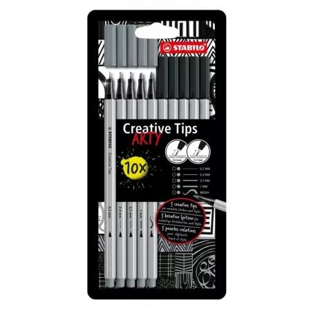 STABILO ZESTAW CREATIVE TIPS ARTY 10SZT CZARNYI SZARY