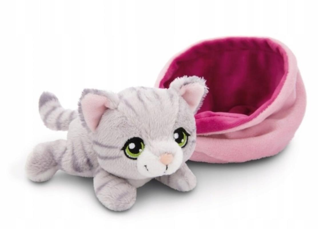 NICI 61331 Maskotka kotek szary pręgowany 12cm w koszyku różowym