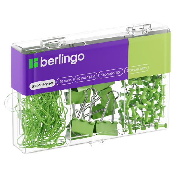 berlingo zestaw zielony 70 spinaczy,40  pinezek tablicowych,10 klipów 12000b cdc