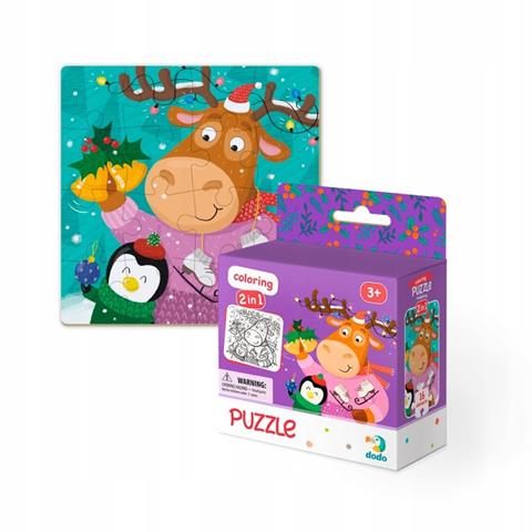 DODO PUZZLE 16el. Z KOLOROWANKĄ RENIFER I PINGWIN TM TOYS