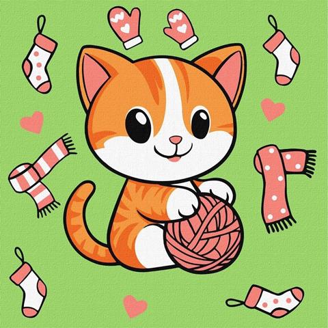 IDEYKA MALOWANIE PO NUMERACH 25X25CM KOTEK I KŁĘBUSZEK KHO1233