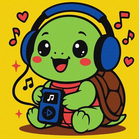 IDEYKA MALOWANIE PO NUMERACH 25X25CM ŻÓŁWIK SŁUCHA MUZYKI KHO1295