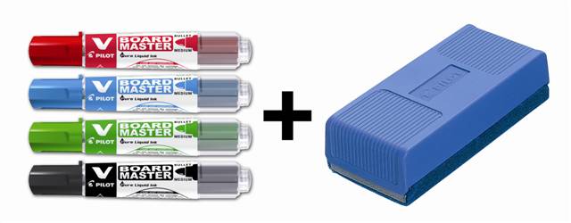 pilot-marker suchościeralny v-board master zestaw 4 markerów z gąbką magnetyczną vbm-s4 wpc