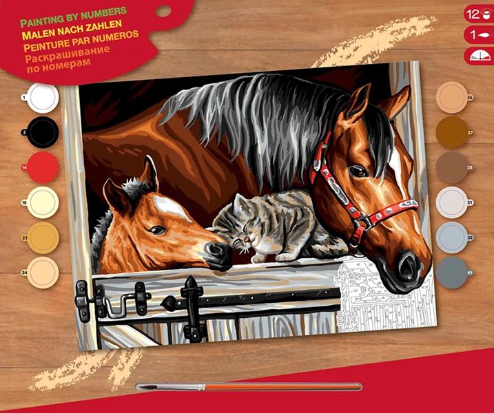 sequin art malowanie po numerach konie i kot 39x30cm 1523