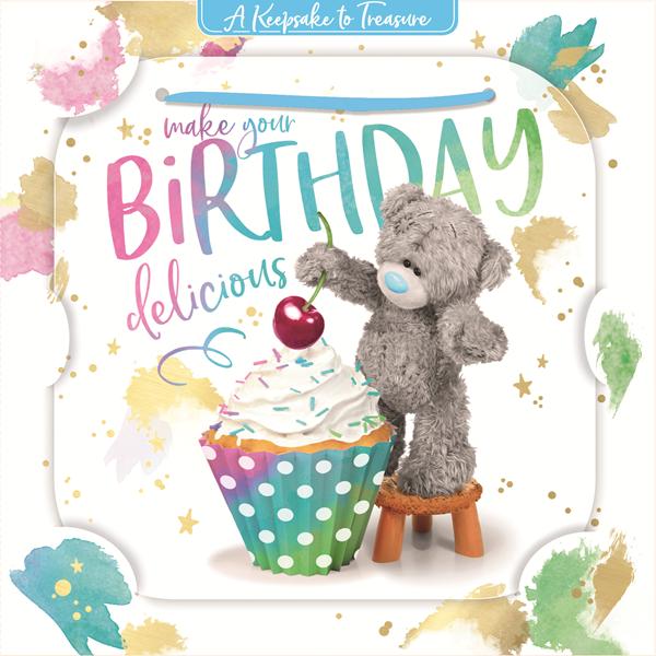 MG-Kartka holograficzna 3D - Miś z wisienką na babecz