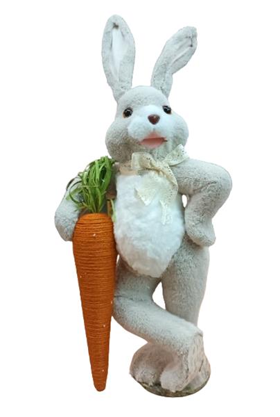 OZD.WIELKANOCNA ZAJĄC FLOKOWANY STOJĄCY SZARY/BEŻ 60CM. LUK-WN TA234509B/2509B