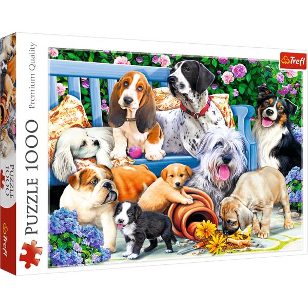 trefl puzzle 1000el psy w ogrodzie 10556