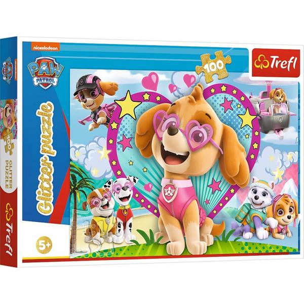 trefl puzzle 100el glitter psi patrol w blasku skye 14818